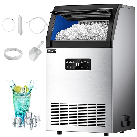 EUHOMY Commercial Ice Maker,120lbs/24H,Stainless Steel Under Counter Ice Machine with Water Filter,33lbs Storage Capacity, 45 Cubes in 8-12 Mins, Freestanding Ice Machine for Home/Bar/Cafe/Restaurant