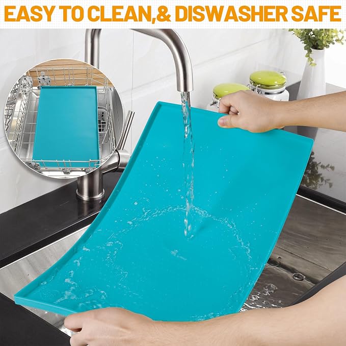 Hubulk Dog Feeding Mat,100% Waterproof BPA Free Silicone Pet Food and Water Bowl Placemat,Dishwasher, High Raised Edge to Prevent Spills,Nonslip Tray to Stop Messes on Floor (19"x12"x0.5", Teal)