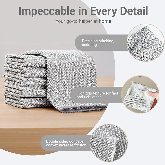 Non-Scratch Wire Dish Cloth, 20PCS Double Layer Multipurpose Wire Dishwashing Rags for Wet and Dry, Dish Cloths for Washing Dishes, Stovetops, Kitchen Countertops with Ease