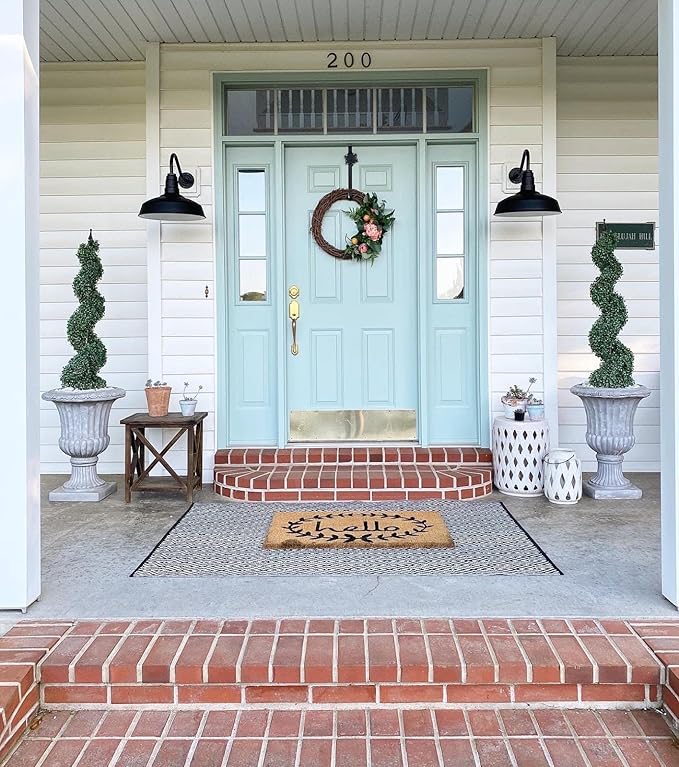 Steel Lighting Co. Gardena Barn Light | Outdoor Wall Mounted | 16" Dome | 11" Gooseneck | Farmhouse Light Made in America | Gray Blue Exterior/Brass Interior