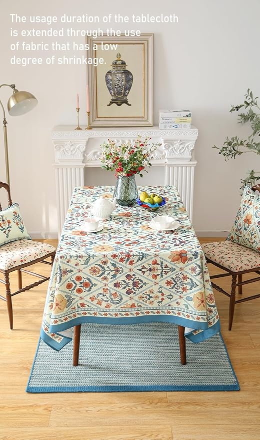 ISAENNE Designer Linen Elegant Extra Long Rectangle Tablecloth,Colorful Floral Bohemian Table Cloth,Wrinkle Resistant Decor Tablecloths for Dining Thanksgiving Kitchen,63"*110"-Floralsea A