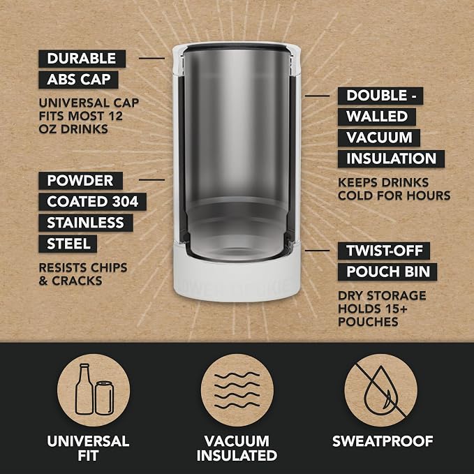 DUALIE Lower Deckie - Insulated 12 oz Can Cooler with Pouch Container - Universal Drink Holder with Built-in Pouch Bin - Choose Your Color