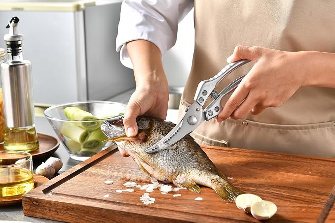 Heavy Duty Kitchen Shears - Professional Poultry Scissors with Ergonomic Aluminum Alloy Handle - Safety Lock, Dishwasher Safe, All-Purpose Meat & Bone Cutting Scissors for Food, Chicken & Turkey