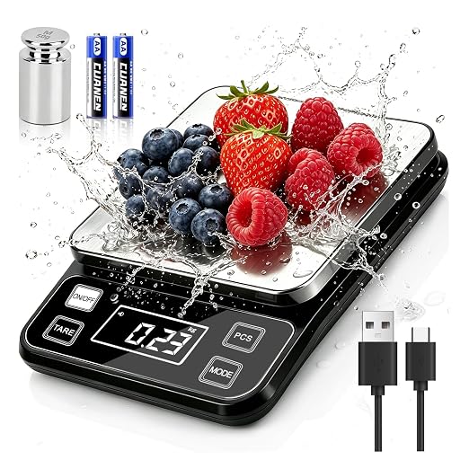 Kitchen Scale 11lb, Waterproof Digital Food Scale with Type-C Charging & Batteries, High Precision Gram and Ounces Scale, 304 Stainless Steel for Weight Cooking, Baking