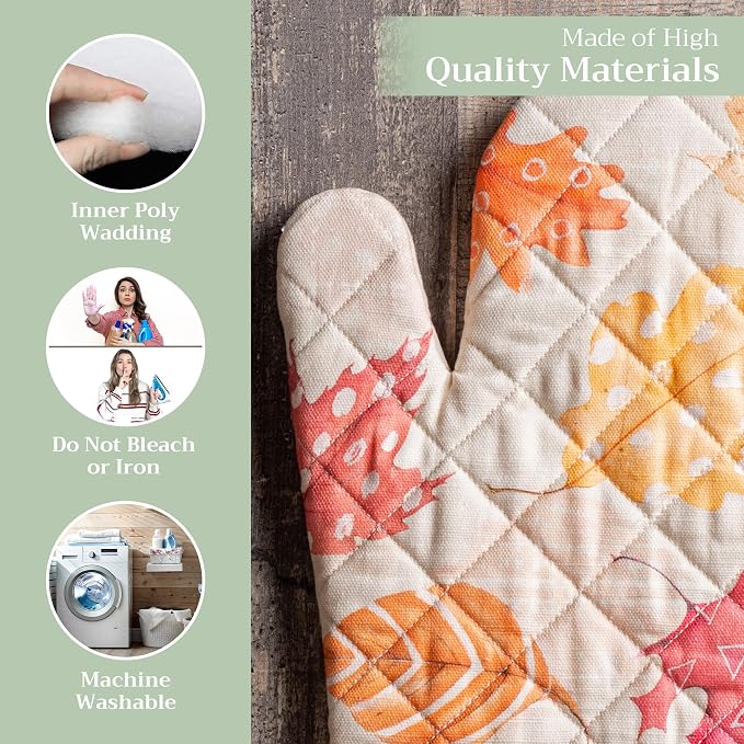 Maison d'Hermine Oven Gloves 100% Cotton Oven Mitt (7" x 13", Pack of 1) | With Loop Heat Resistant BBQ Cooking Gloves Baking Kitchen Handling Hot Pans Thanksgiving Christmas - Colours Of Autumn