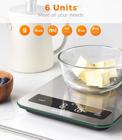 Waterproof Kitchen Food Scale, 1g/22lb, IP67, Rechargeable, Grey | Premium Stainless Steel & Tempered Glass, Clear LED Display, with 6 Units, Tare, Ideal for Cooking, Making Sourdough Bread