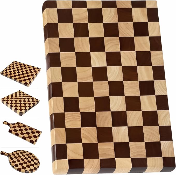 Checkered Cutting Board for Kitchen, 16"L x 11"W x 1"Th – Wooden Chopping, Cheese & Charcuterie Board in Acacia Wood, Butcher Block Serving Tray for Meat, Fruit, Bread & Vegetables | 16" x 11" x 1" Thick | Acacia & Rubber Wood | Cheese & Charcuterie Bo...