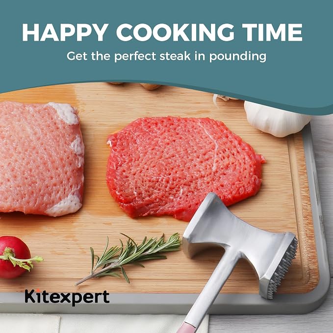 KITEXPERT Meat Tenderizer Hammer with Comfortable-Grip Handle, Dual-side Mallet for Kitchen, Heavy Duty Pounder For Tenderizing Steak, Beef and Fish, Pink