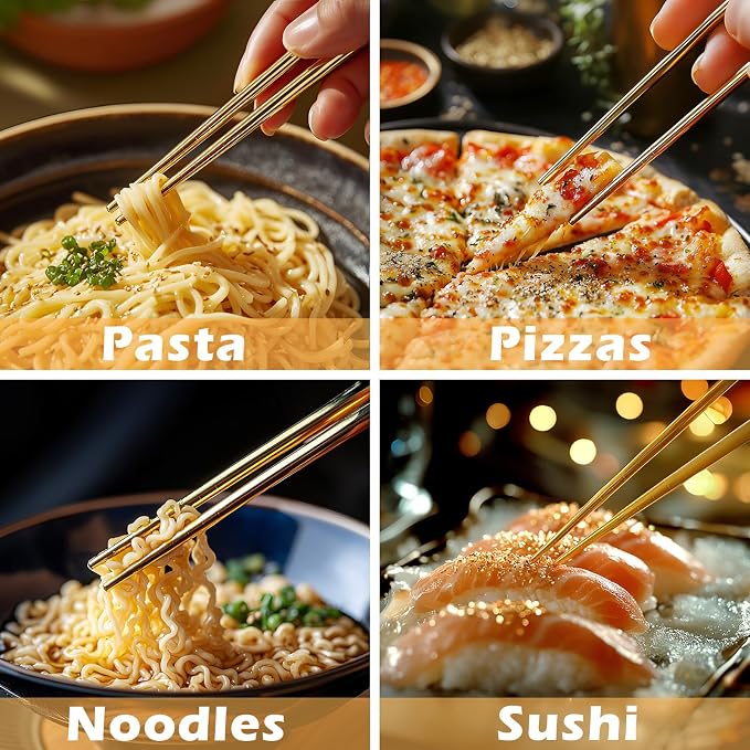 10 Pairs Stainless Steel Chopsticks Reusable,Metal Reusable Chopsticks,9 Inch(Gold Chop sticks reusable dishwasher safe）
