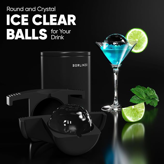 Berlinzo Ice Ball Maker Mold - 1 Clear 2.4in Whiskey Spheres, Non-Electric