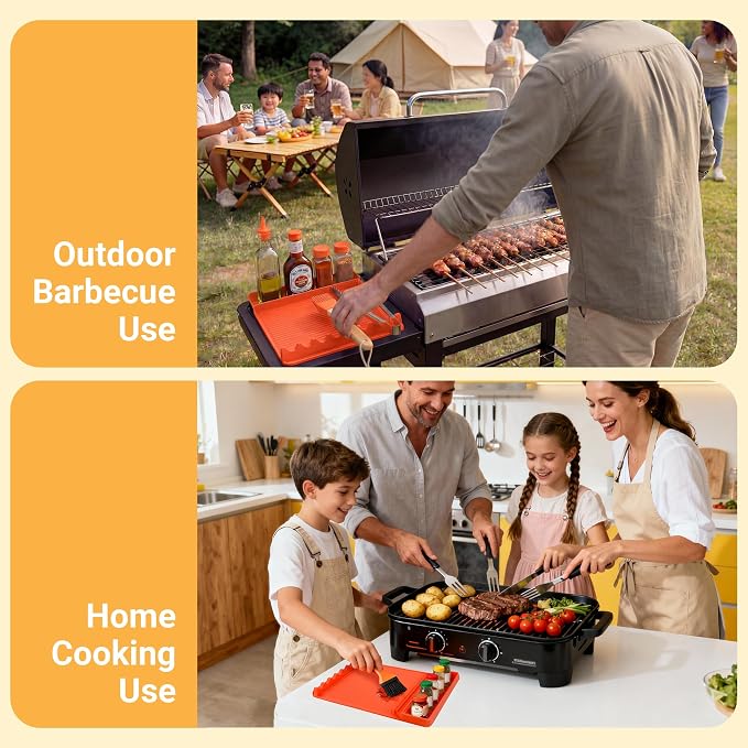 Silicone Grill Mat for Blackstone Griddles & Outdoor Grills - Heat Resistant (450°F) Countertop Protector, Non-Slip Tool Organizer & Grease Catcher, 16x11.5 Inch(Orange)