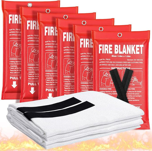 Fire Blanket 6 Pack - 40" x 40" Prepared Emergency Fire Blanket | For Home and Kitchen, RV, Grill, Fireplace, Safe & Easy for Young Adults and Elderly Living Alone | Fiberglass CE Certified