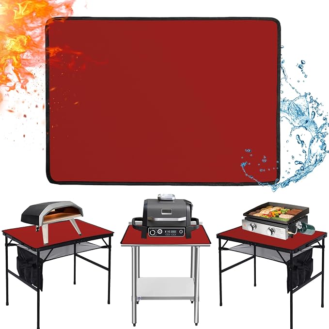 Heat Resistant Mats for Countertop fits Tabletop Grill, 25x19x0.04in, Red | 1022℉ Fireproof grill mat for countertop/table protection, fits gas/charcoal grills, pizza ovens, fits Blackstone & Ninja