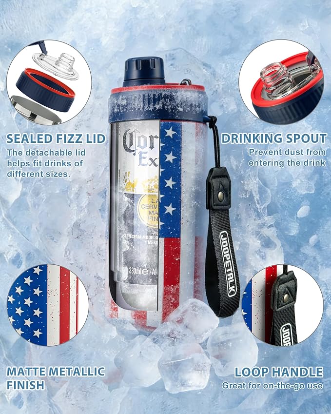JOOPETALK Universal Can Cooler with Lid Fits All 12oz Cans& Bottles, 100% Leak-Proof Water Bottle, 4-in-1 Insulated Can Cooler for Beer, Soda & Energy Drinks, Dishwasher Safe