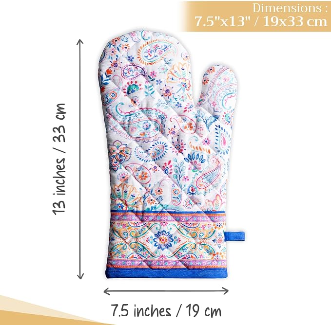 Maison d'Hermine Oven Gloves 100% Cotton Oven Mitt (7" x 13", Pack of 1) | With Loop Heat Resistant BBQ Cooking Gloves Baking Grilling Kitchen Handling Hot Pans Spring Summer - Indian Floral