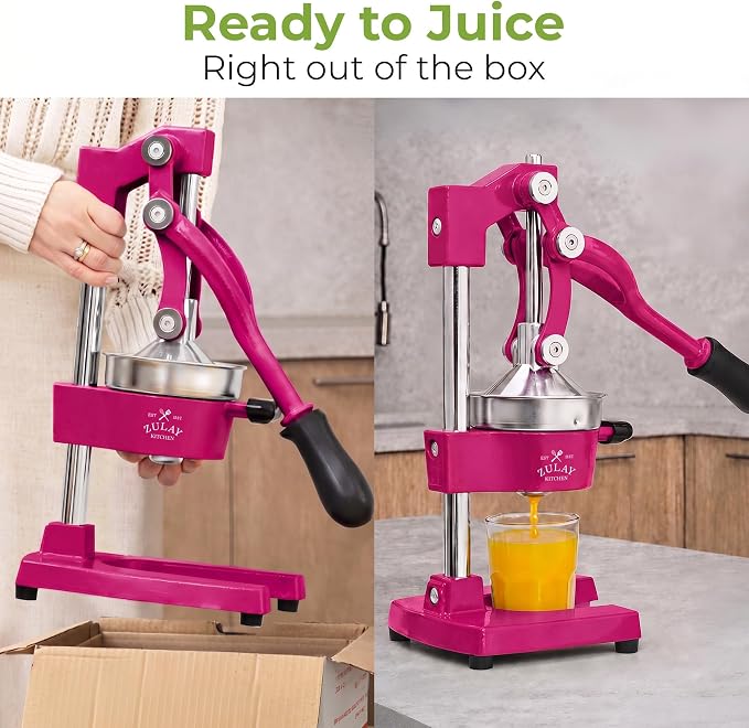 Zulay Kitchen Cast Iron Juicer - Heavy Duty Manual Juicer with Detachable Strainers for Easy Cleaning, Orange Juice Press for Citrus Fruits, Perfect for Bartenders, Juice Lovers & Health Enthusiasts