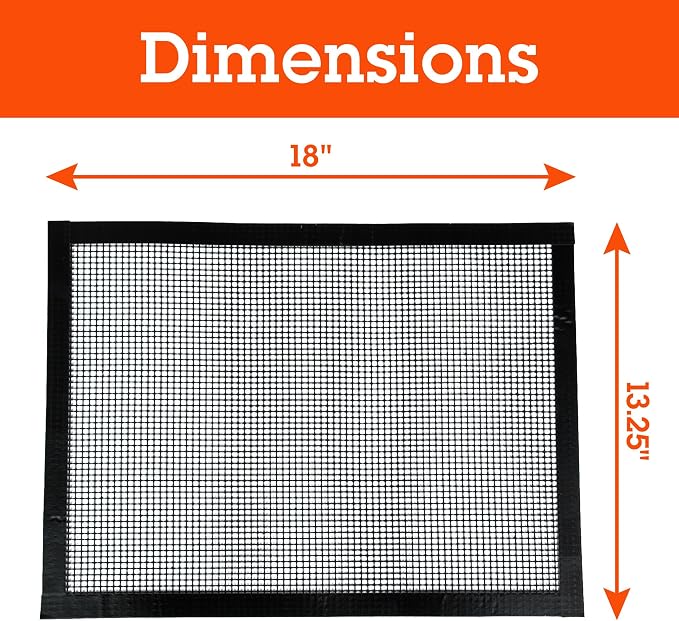 Camerons Grilling Mesh (13.25"x18") - Heavy Duty 100% Non-Stick Reusable Cooking Mesh Sheet - Use in Outdoor BBQ Grill & Indoor Oven - Heat Safe up to 500° F - Great for Holiday Dinner & XMas Gift
