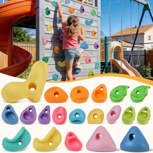 20 PCS Rock Climbing Wall for Kids,Rock Wall Climbing Holds,Adults Climbing Wall Grip Kits Holds Up to 230 lbs for Outdoor Indoor Home Playground Climbing Wall Holds（Pastel Color）