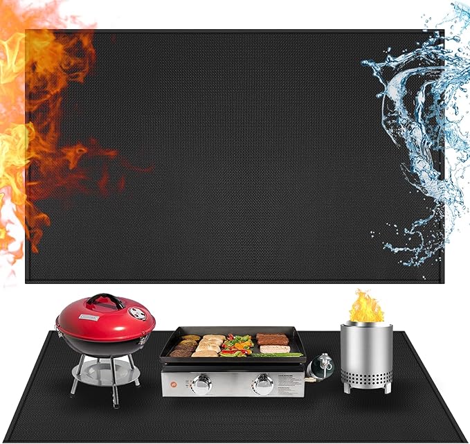 Heat Resistant Mats for Countertop fits Tabletop Grill, 48x24x0.02in, Black | 1022℉ Fireproof grill mat for countertop/table protection, fits gas/charcoal grills, pizza ovens, fits Blackstone & Ninja