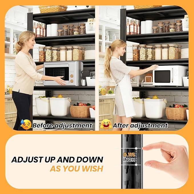 62" H Garage Shelving, Heavy Duty Storage Shelves, Garage Storage Shelves, Adjustable 5 Tier Metal Shelving Unit, Utility Shelves for Warehouse Backyard, 62" H×27.6" W×12" D