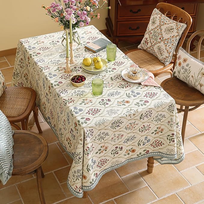 ISAENNE Designer Linen Square Tablecloth,Western Colorful Floral Indoor Table Cloth,Fall Wrinkle Resistant Decor Tablecloths for Dining Thanksgiving Kitchen Christmas,67"*67"-Serenity B
