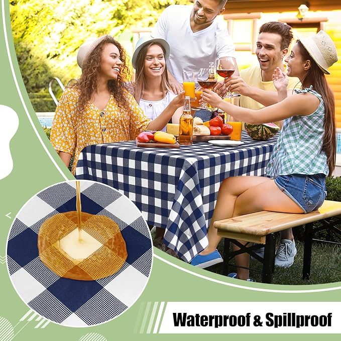 10 Packs Buffalo Disposable Table Cloth, 54 x 108 Inch Waterproof Plastic Tablecloth, Rectangle Navy and White Checkered Table Covers for Picnic, Birthday, Party, Back to School