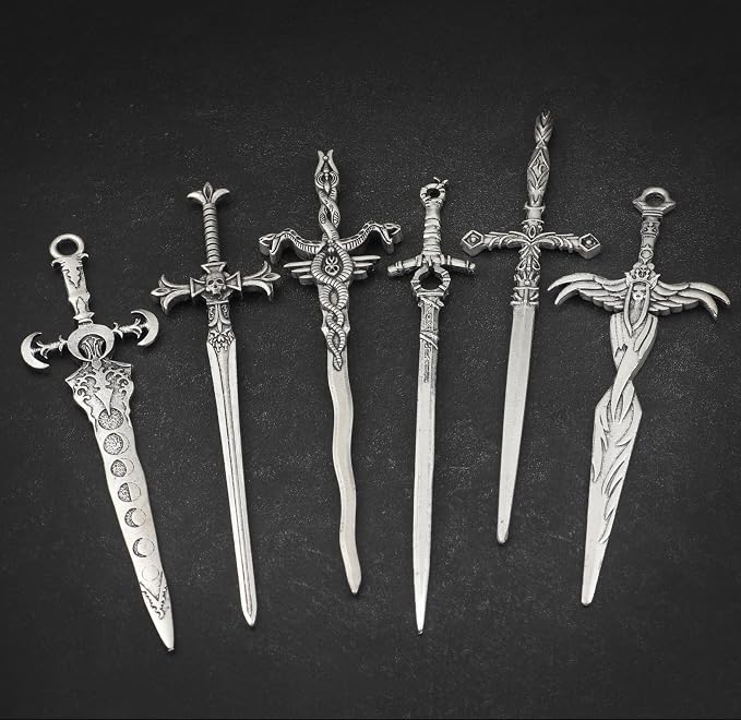 6PCS Sword Hair Pins for Women, Metal Hair Sticks Set, Decorative Hair Pins for Bun Updo, Fantasy Gothic Medieval Renaissance Hair Accessories, Hair Sticks for Long Thick Hair