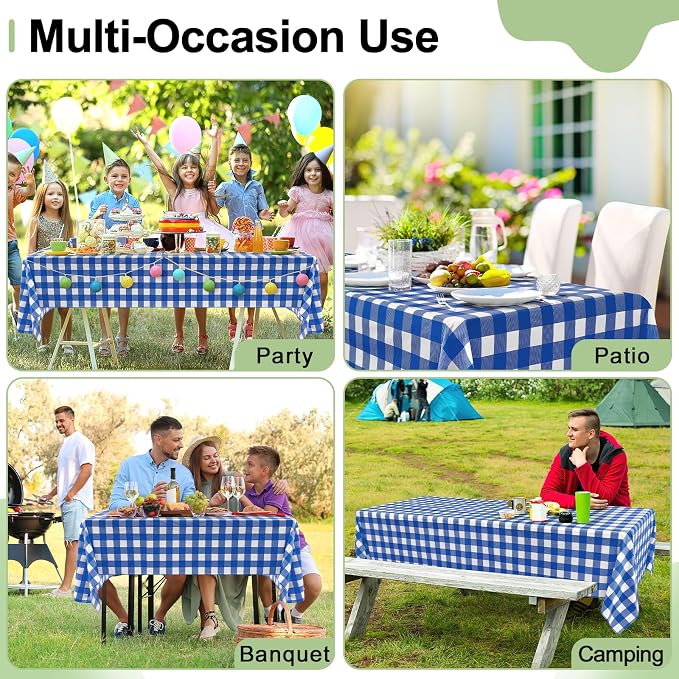 6 Packs Buffalo Disposable Table Cloth, 54 x 108 Inch Waterproof Plastic Tablecloth, Rectangle Blue and White Checkered Table Covers for Picnic, Birthday, Party, Back to School
