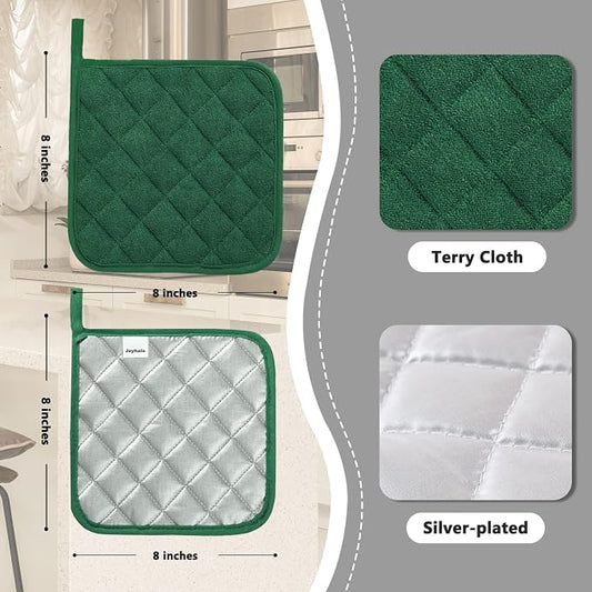 Joyhalo 6 Pack Pot Holders for Kitchen Clearance | Cotton Oven Holder with Great Heat Resistance, Potholders Sets for Kitchen, Countertops, Hot Pots and Pans, Dark Green