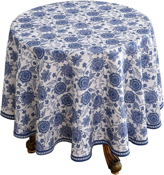 patdrea Designer Linen Blue Small Tablecloth for Round Table,Vintage Durable Paisley Pattern Table Cloth,Floral Cover Fall Decor for Kitchen Dining Christmas,Thanksgiving,Diameter 55"-Lantang a