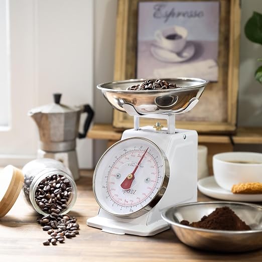 MARLIZ Small Retro Kitchen Scale 4.4Lb/2Kg with 2 Bowls White |Mechanical dial Scale| Vintage | Pesa para alimentos| bascula de cocina|Bakers Scale