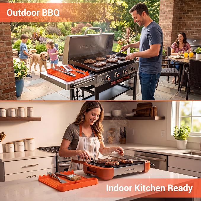 Heat Resistant Silicone Grill Mat for Blackstone - 2Pack 16x11.5'' Non-Slip BBQ Tool Mat, Outdoor Cooking Camping & Tailgating, for Men Grilling（Orange）