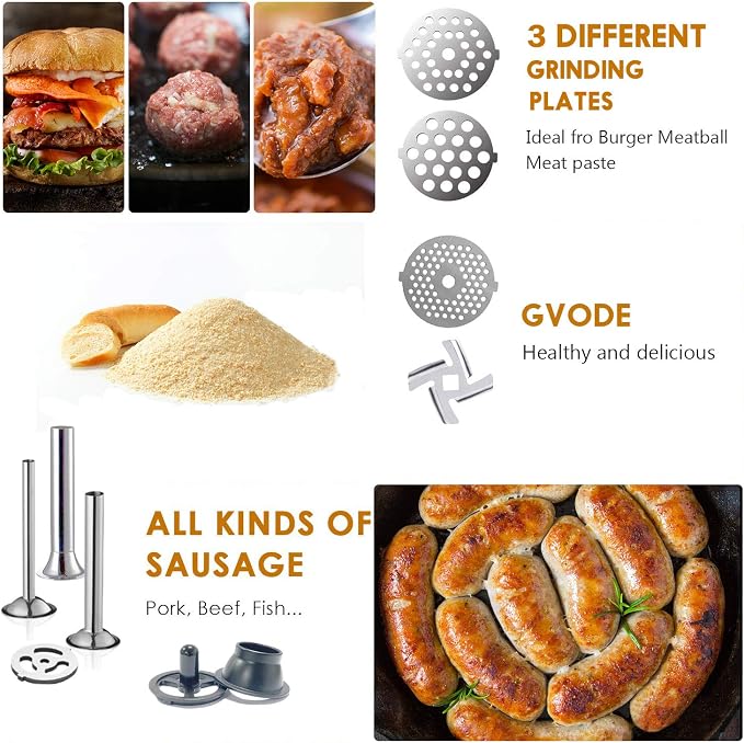 Stainless Steel Meat Grinder Attachment for KitchenAid Stand Mixer,Meat Grinder for KitchenAid Mixer Includes 3 Sausage Stuffer Dishwasher Safe Attachment by Gvode | Dishwasher Safe, Meat Grinder Attachment for KitchenAid Stand Mixer Includes 4 Grindin...