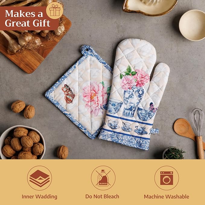 Maison d' Hermine Pot Holders 100% Cotton Potholders (8" x 8", Pack of 1) | Heat Resistant Hot Pads with Loop BBQ Cooking Baking Farmhouse Kitchen Handling Hot Pans Spring Summer - Canton