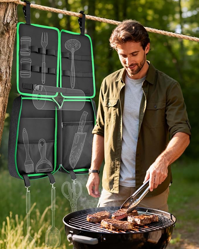 Camping Cooking Set, Portable Camping Utensil Set | Hanging Straps, Carrying Bag, Compact Storage, Outdoor Cooking Essentials, Picnicking, RV Camping & Hiking, Backpacking