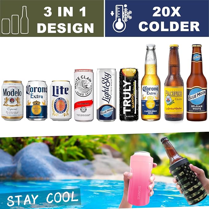 Universal Can Cooler - Signice 3 in 1 Insulated 12 oz Beer Can Insulator Stainless Steel Metal Holder for 12oz Slim Skinny Tall Standard Cans Bottle Hard Seltzer Soda Energy Drinks (Sakura)