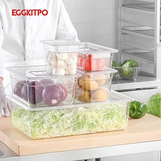 Polycarbonate Full Size Food Pans 6 Pack BPA Free 2.5 Inch Deep Pan Freezer Safe Stackable Clear Food Storage Containers for Kitchen Party Supplies and Prep Table