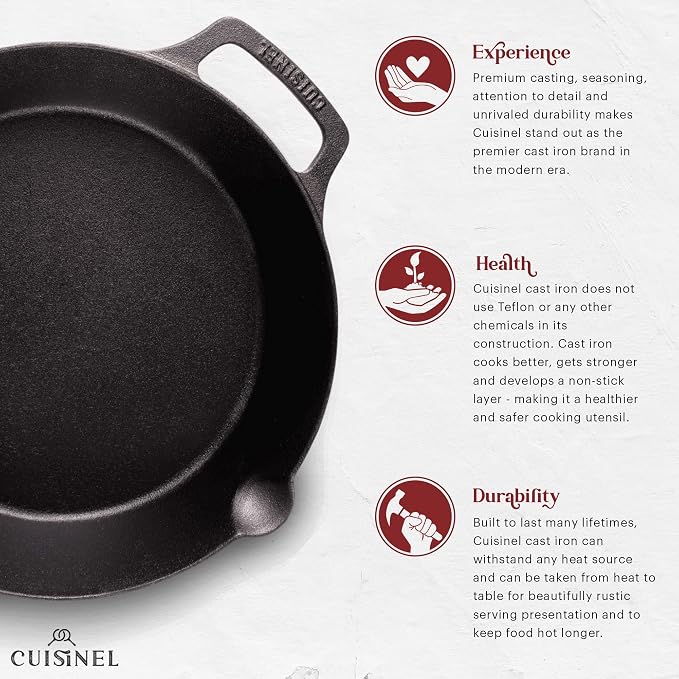 Cast Iron Skillet Set - 10" + 12"-Inch Dual Handle Frying Pans + Glass Lids + Silicone Handle Holder Covers - Pre-seasoned Oven Safe Cookware - Indoor/Outdoor Use - Grill, Stovetop, Induction Safe