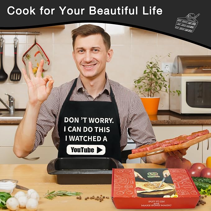 Funny Cooking Chef Apron with Pockets BBQ Kitchen Work Aprons Birthday Dad Creative Gifts