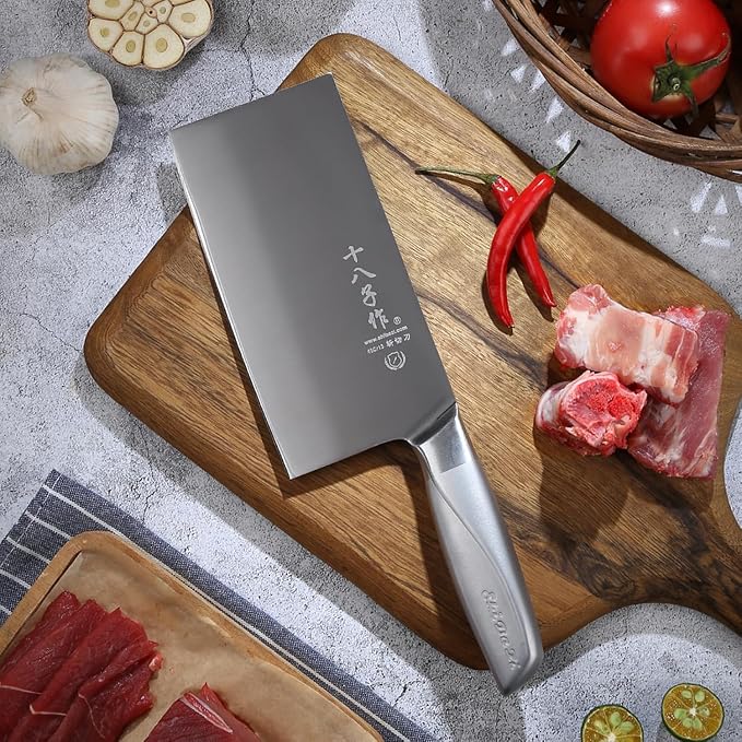 SHI BA ZI ZUO 7 Inch Meat Knife Super Sharp Classic Full Stainless Steel Cooking Knife Kitchen Gadget for Home Restaurant Daily Basis