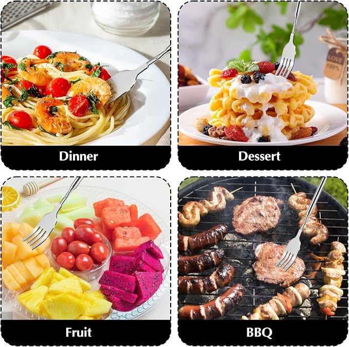 4 PCS Extendable Fork Set, Long Forks, Extended Stainless Steel Telescopic Forks for BBQ, Dinner, Dessert, Sausages, Hot Dogs, 9" to 25.2" Silver