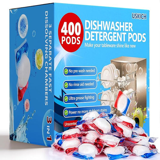 400 Count Dishwasher Pods, No Pre-Rinse Dishwasher Detergent Soap On Stain and Grease, Leaving a Virtually Spotless Shine,Dishwasher Detergent for Deep Cleaning
