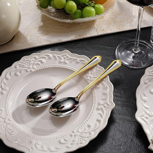 KEAWELL Pearl Edge 4-Piece Premium Spoon Set, 18/10 Stainless Steel, Fine Silverware Spoons with Refined Bead Design, Brightly Polished, Dishwasher Safe (Gold Accent, 6.3" Condiment Spoons)