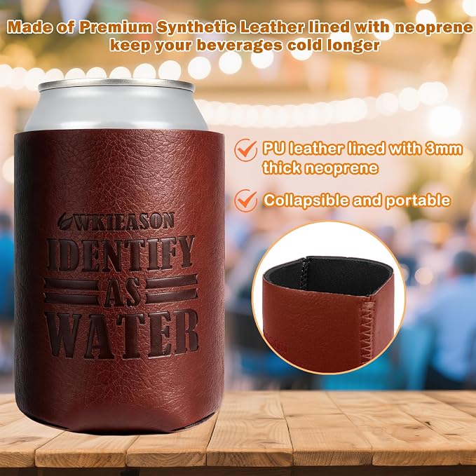 WKieason Valentines Day Gifts 2pc for Him Dad Leather Can Cooler for Dad Fathers Day Can Coolie Sleeves for Men Women Her Girlfriend Boyfriend Husband Wife Anniversary Birthday Funny Can Cooler