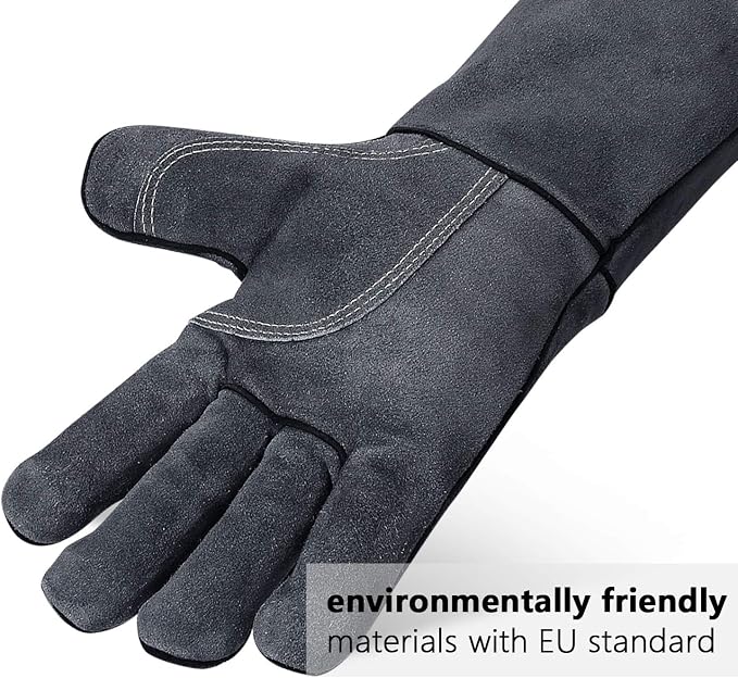 OZERO Welding Gloves 14 Inch, EN407 Certified Heat Resistant to 932°F, Gray | 1.2 mm Split Leather, Aluminum Heat Shield, Aramid Stitching, Long Cuff, MIG/TIG/Stick welding, Fireplace Fire Pit and BBQ