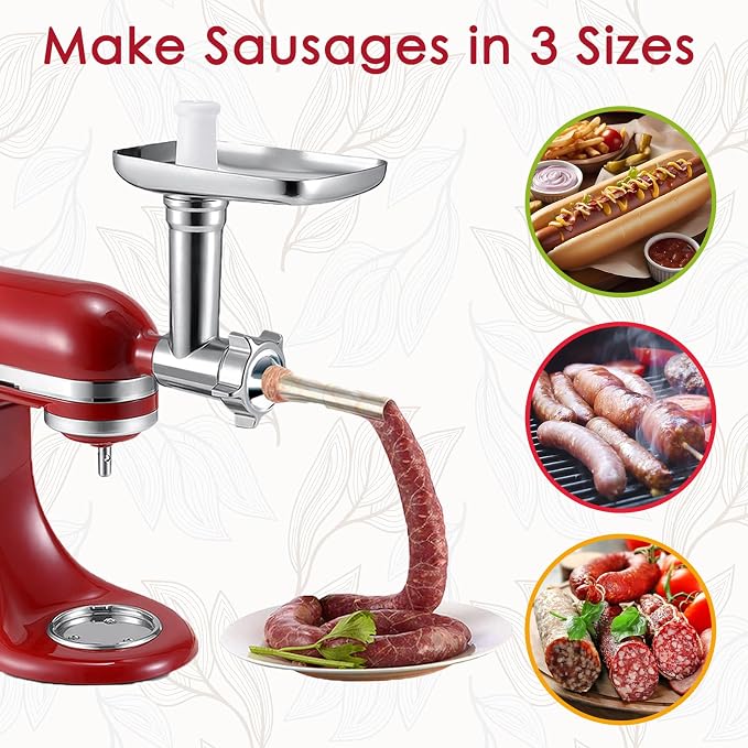 Metal Meat Grinder Attachment for KitchenAid Stand Mixers of All Models | Sausage Stuffer, Food Processor, Aluminum Alloy, Not Dishwasher Safe, Hand Wash Only, Mixer/Machine NOT Included