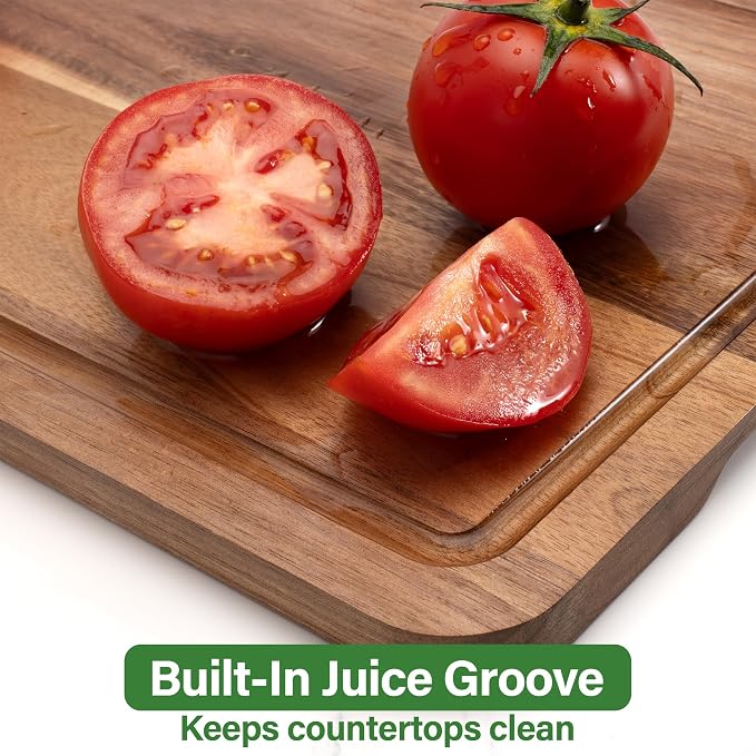 Wood Cutting Board Set, 3-Piece Cutting Board with Stand for Kitchen | Chopping Board with Juice Groove & Handles, Serving Board, Ideal for Meat, Vegetables and Cheese