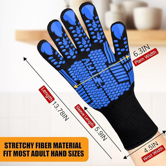 BBQ Gloves, Oven Gloves, 1472°F Extreme Heat Resistant Barbecue Gloves, Silicone Non-Slip Oven Mitts, Kitchen for Cooking, Grilling, and Baking