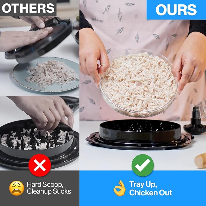 3 Layer Pro Chicken Shredder with Removable Tray, Meat Claws, Brush - 10'' Chicken Breast Shredder Tool Twist, Meat Grinder Machine, Meat Shredder, Anti-Slip - For Chicken Beef Pork Veg