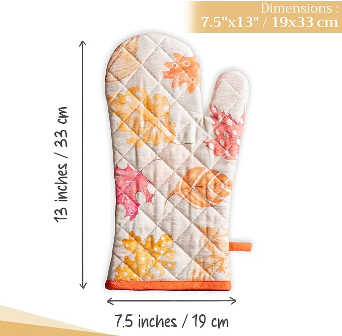 Maison d'Hermine Oven Gloves 100% Cotton Oven Mitt (7" x 13", Pack of 1) | With Loop Heat Resistant BBQ Cooking Gloves Baking Kitchen Handling Hot Pans Thanksgiving Christmas - Colours Of Autumn